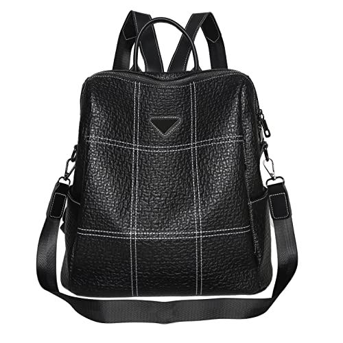 Mini Backpack Purses for Women, Faux Leather Quilted Drawstring Backpacks Ladies Flap Day Bags, Gift for Her (Black Square)
