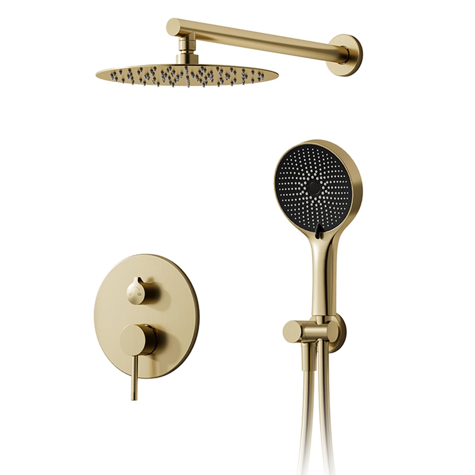 Colonne de douche,Système de douche avec pomme de douche à effet pluie 30x30cm,Ensemble d'accessoires de douche encastrés en or brossé,Pommeau de douche à effet pluie réglable à 360°,Buse anticalcaire