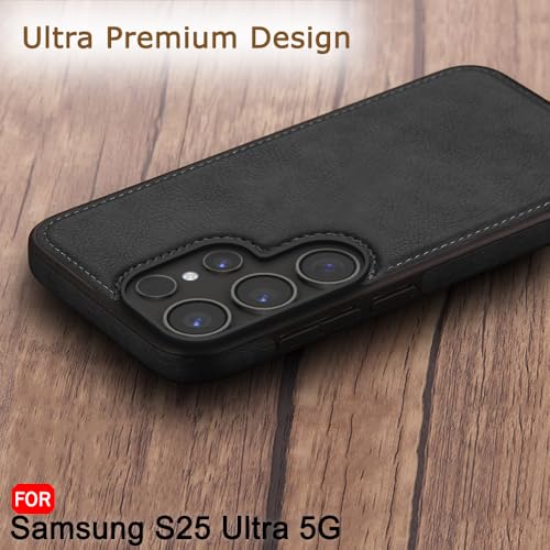 Image of TheGiftKart Genuine Leather Finish Back Cover Case for Samsung Galaxy S25 Ultra 5G | Shockproof Design | Camera & Screen Protection | Stunning Minimalist Design Back Cover Case (Black, Black)