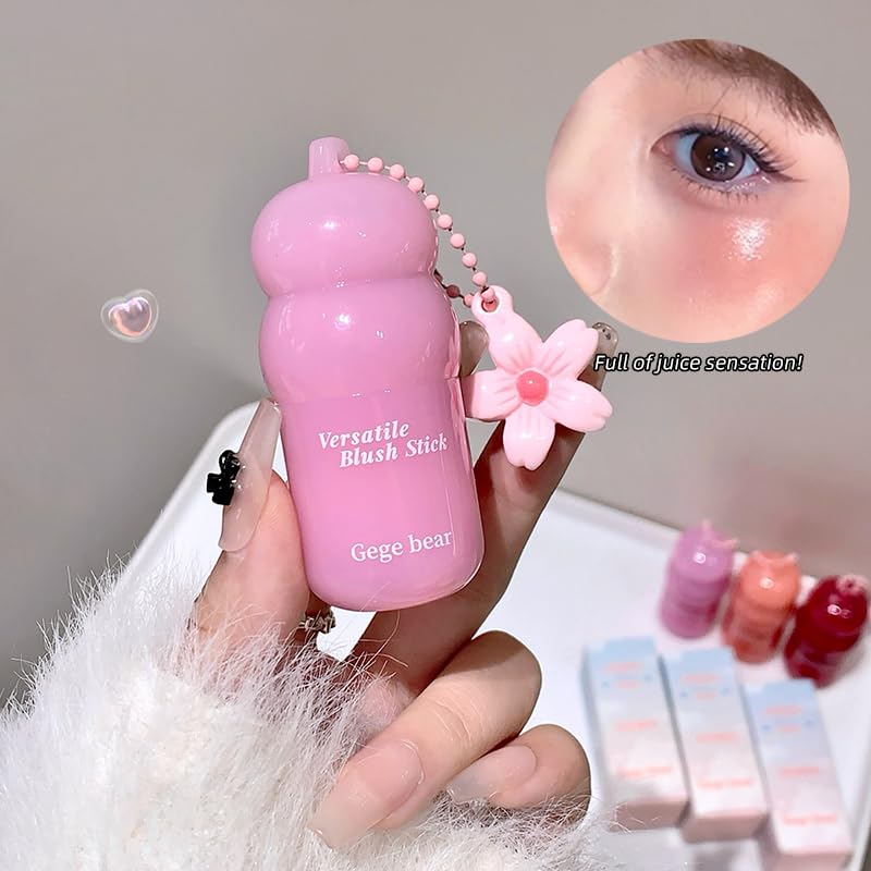 Image of Gege Bear Multi Purpose Powder Blusher Stick | Cream Blush Jelly Texture | Easy Application No Brush Required | Long Lasting Buildable Color Pink Peach | Cute Blush Tint for Cheeks and Lips | Jelly with Glossy Dewy Finish | Portable Face Makeup for Women Girls (06# Violet, 3.8g)
