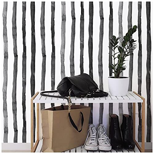 Selbstklebende Tapete Schwarz Weiß,44.5 x 1000cm Tapete Schwarze Streifen Modern Geometrische Tapete Schwarz Weiß Klebefolie Möbel Vintage… – Ansicht 2