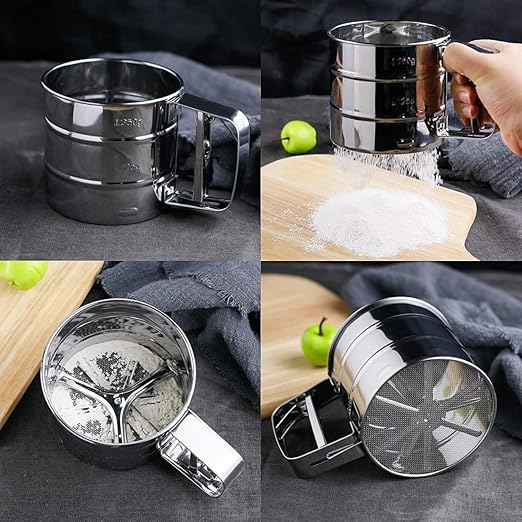 Autio EXIM Flour Sifter, Stainless Steel Sifter for Baking Double Layer Fine Mesh Baking Sifter One Hand Press Crank Sifter for Powdered Sugar Shaker(Multicolour Pack of 1) 2