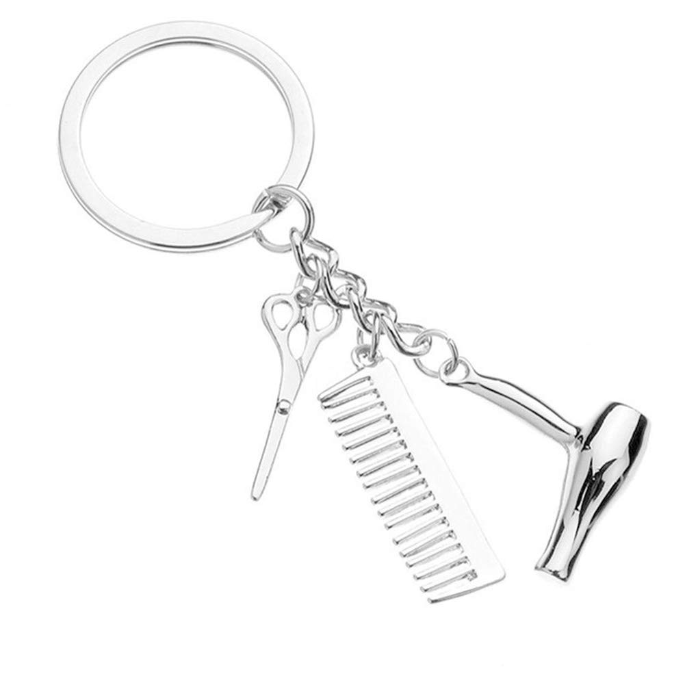 Huwujiu Silver Hairdressers Keyring Hairdressers Gifts Hairdresser Hair Dryer/Scissor/Comb Charm Pendant Keyring, Perfect For Salon Owner Hair Stylist Gift Graduation Gift Christmas Birthday Gift