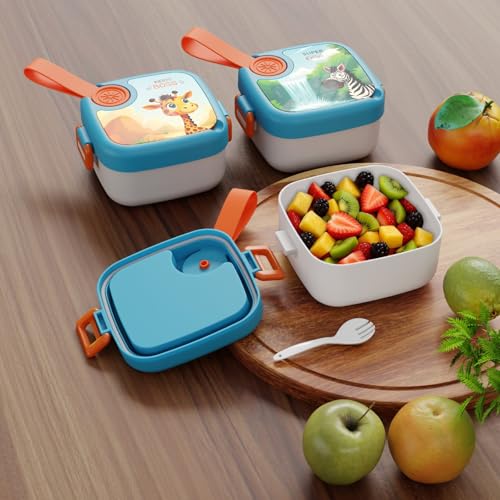 Image of Plastic Bento Lunch Box for Kids | Leak-Proof, BPA-Free, Easy-Clean Tiffin with Spoon | School & Travel Lunch Container | LUNCHMATE Random Design & Color (500 ML)