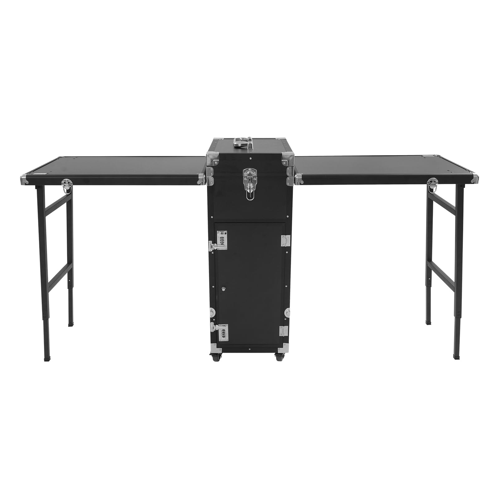 Kosmetikkoffer Trolley Faltbar Erweiterbar 2-Tisch&4-Schublade mit Teleskopgriff Zahlenschloss Schminktisch Schminkkoffer Make-Up-Koffer Kosmetik Koffer Nagelkoffer Nageltisch Friseurkoffer (Schwarz)