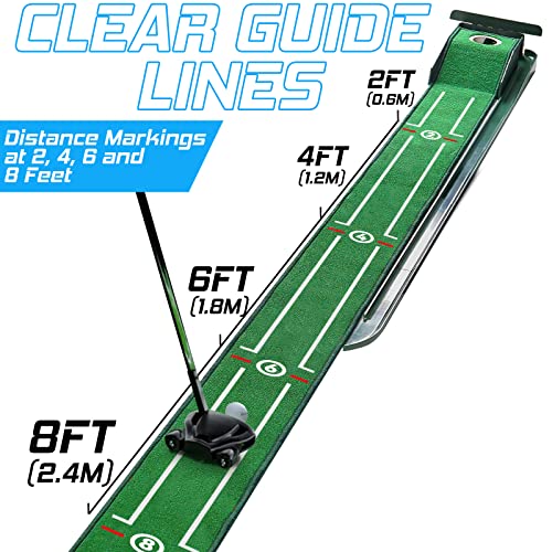 Golf Putting Matt For Indoors And Office, 8Ft Putting Green With Alignment Guides, Compact Edition, Golf Accessories For Men #TOP1