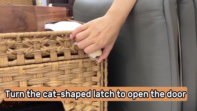 SETVSON Cat Litter Box Enclosure Furniture, Hidden Litter Box with Mat and Fence, Handwoven Rattan Cat House with Two S-Shaped Hooks for Living Room, Bedroom, 18.5 x 20.5 x 19.1 Inches (Natural) - image 8