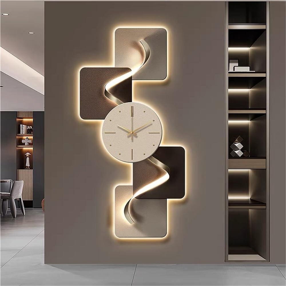 Modern Abstract Geometric Clock Plug-in Power Supply Wall Decor with LED Light Large Wall Clock for Living Room