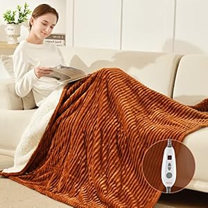 Bearhug Heated Throw Blanket, Ribbed Flannel & Sherpa 50″x60″ Fast Heating Electric Blanket, 5 Year Warranty, 6 Heating Levels & 4H Auto Off, Over Heat Protection, Machine Washable