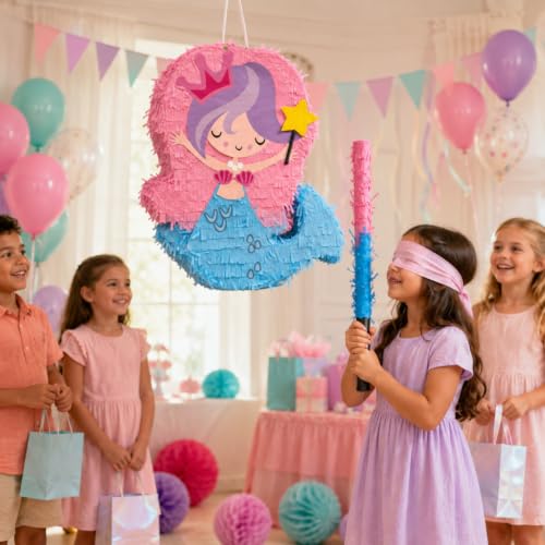 Image of Wanna Party 3D Mermaid Tail Pinata /Khoibag for Girls Mermaid Pinata Birthday Decorations, Pinata for Underwater Theme,Summer Theme Parties Game Candy Holder Accessories-Great 3D Hanging Decoration