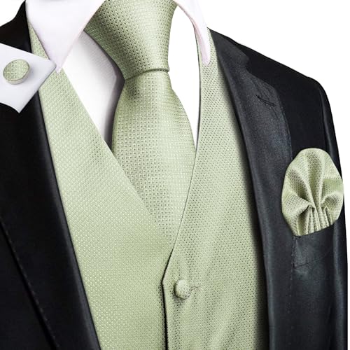 Image of Hi-Tie Men Vest Tie Set Wedding Formal Vest for Men Handky Set Business