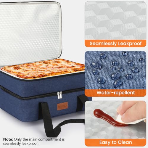 Image of Food Warmer Electric Casserole Carrier - Large Double Decker Heated Lunch Bag for Car Truck,12V /24V /110V,Thermos for hot Food for Potluck Cookouts Parties Picnic,Fits 9 inchx13 inch Baking Pan (Navy)