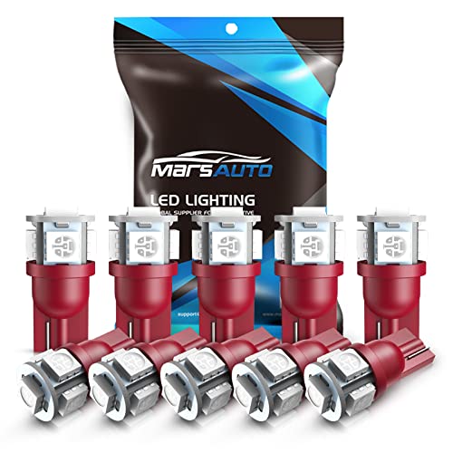 Image of Marsauto 194 LED Bulb Brilliant Red 168 T10 2825 5SMD No Polarity Replacement Bulbs for Car Dome Map Door Courtesy License Plate Dashboard Lights (Pack of 10)