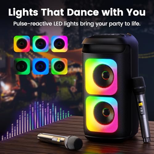Image of Karaoke Machine with 2 Wireless Microphones, Portable Bluetooth Karaoke for Adults, Powerful Dual 8 inch Subwoofer Karaoke Boombox, LED Lights, 3D Sound, Support TV /USB /AUX /TF for Home Party
