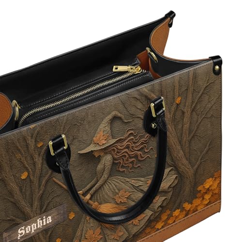 Personalized Witch Leather Handbags, Halloween Purses For Women, Spooky Bags for Women, Gifts for Halloween4
