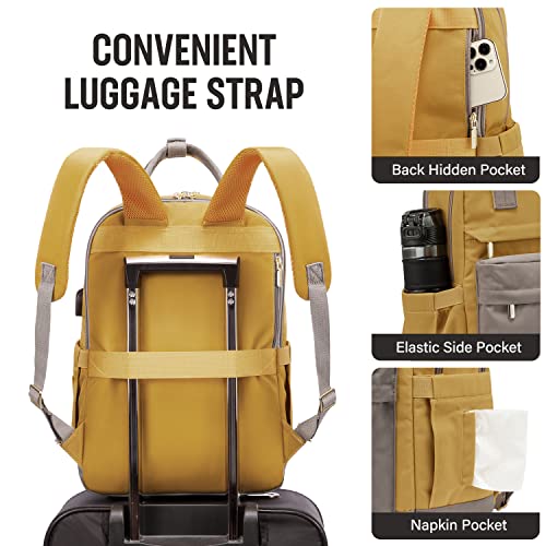 Image of LOVEVOOK Laptop Backpack for Women Girls, 15.6 Inch Waterproof Computer Backpack Student School Cute Bookbag Computer Bag, Grey & Yellow, 15.6 Inch, Travel Backpacks