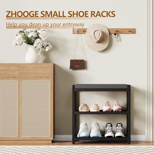 Image of Shoe Rack Bench with Seat | Metal Shoe Organizer Storage Rack for Hallway Bedroom Living Room with Comfortable Seat Cushion (Grey)