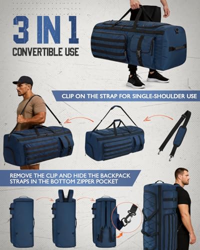 Gonex 130L Extra Large Duffel Bag for Men, Heavy Duty 3 in 1 Convertible Carry Travel Duffle, with Shoe Compartment, Tactical Loops, Sports Gear Bag for Family Trips (Dark Blue) - Image 6