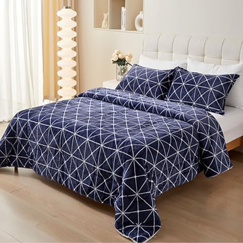 TIENDA EURASIA – Edredón Nórdico con Borreguito | Estampado Moderno | 100% Poliéster | Transpirable | Nordicos con Borreguito | Camas 90/105, 135/150 y 150/180 (Azul Indigo, Cama 90/105 1 Funda)