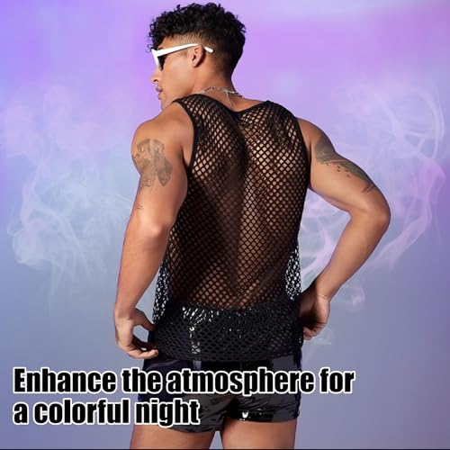 Netzhemd Herren, Netzshirt Herren,Kinky-Outfit Männer,ärmellos Männer Muskel Transparent Shirts, (XL)