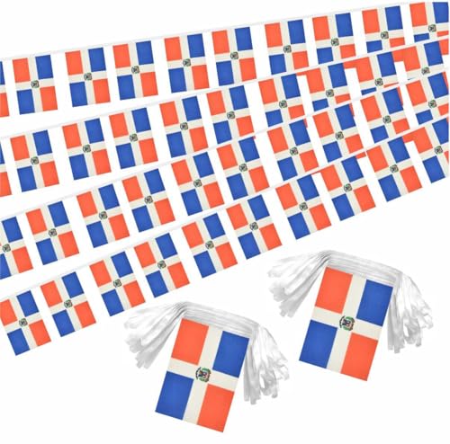 Image of 2 Pack Dominican Republic Flag Banner String Small Mini 66 Feet 60 Pcs Dominicana Hanging Flags Decoration