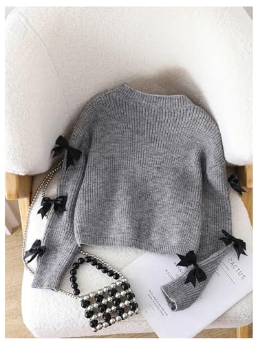 COZYEASE Girl's Bowknot Pullover Sweaters Crew Neck Long Sleeve Casual Y2k Knit Tops2