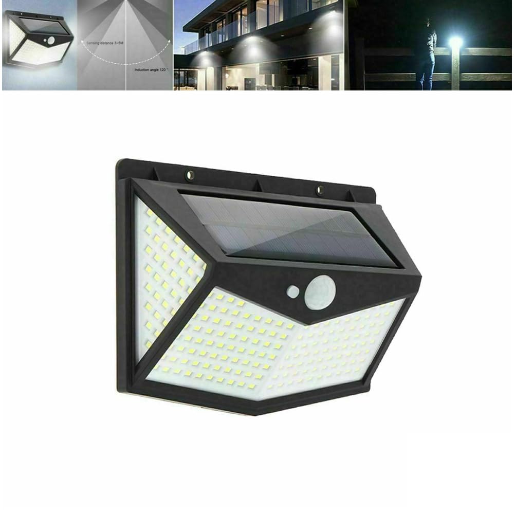 Kit 4 Pezzi Faro Faretto Solare 212 Led Pannello Con Sensore Movimento Crepuscolare Luce Bianca Fredda 6500K Lampada Da Parete Ambiente Esterno Bancole Giardino Vialetto