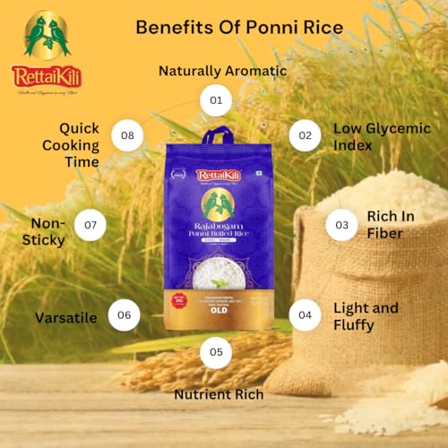 Image of TWO PARROTS Rettai Kili Rajabogam Ponni Boiled Rice (Aged)|Aromatic & Flavorful South Indian Rice|5Kg