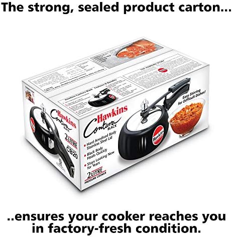 Hawkins Contura Black 2 Litre Pressure Cooker, Hard Anodised Cooker, Handi Cooker, Small Cooker, Black (CB20)