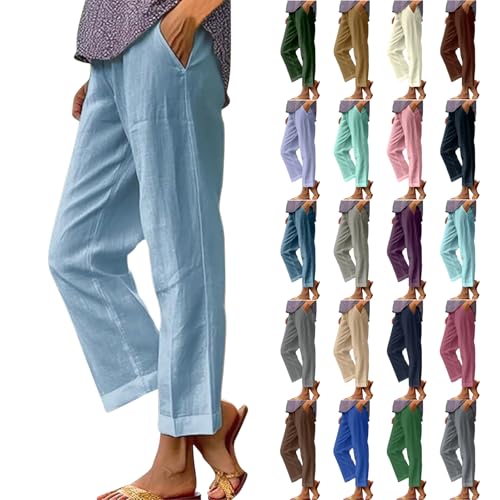 GOHRSHA Linen Pants for Women Palazzo Pants for Women Linen Pants Women Summer Breathable Comfy Cropped Wide Leg Pants Elastic Waist Trousers Beach Vacation Outfits