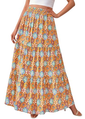 Image of KIRUNDO Maxi Skirts for Women Summer Boho Floral Long Skirt