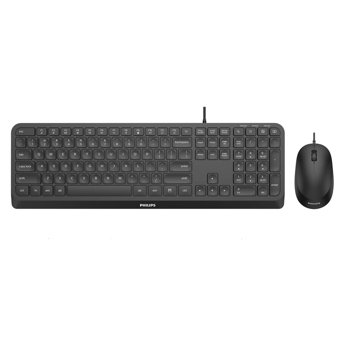 PHILIPS SPT6207B Wired USB Keyboard- Mouse combo, Low profile Keys, Reduced click sound, Optical tracking, Multimedia shortcuts, plug and play PC/Laptop