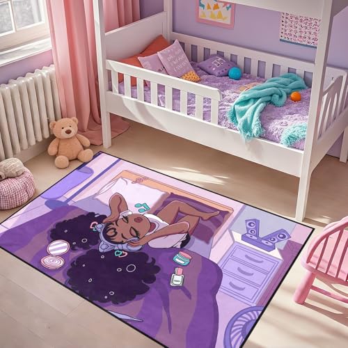 Tapete para sala con diseño de niña afro, 120x80 cm miniatura 6