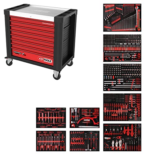 KS Tools 830.9706 PERFORMANCEplus XL-Werkstattwagen P30 mit 8 Schubladen, bestückt mit 706 Werkzeugen in 9 Einlagen für 7 Schubladen