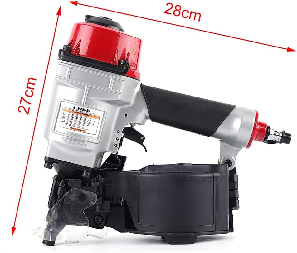 Pneumatic Coil Nailer, 300-350 Nail Capacity, 15° & 16° Nails, 0.98in-2.24in Compatible, Pneumatic Nailer for Woodworking, Pallets, Furniture, and Roofing