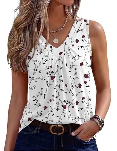 Image of Zeagoo Womens Tank Tops Summer Sleeveless Loose Fit Tops V Neck Pleated Shirts Basic Tees Dressy Casual Trendy Clothes