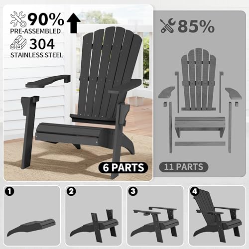 Image of Psilvam Oversized Adirondack Chairs with Cup Holder, Black