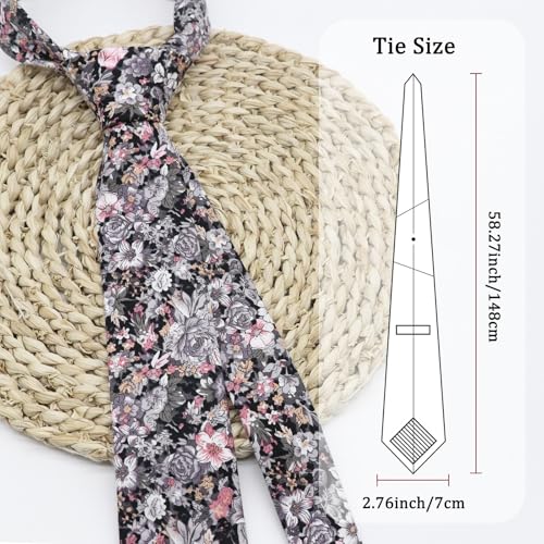 Image of Luckyvestir Ties for Men, Sage Green Cotton Floral Tie 2.76 inch Flower Printed Men's Neckties for Wedding /Groomsmen /Suit /Party