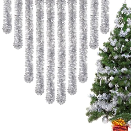 Guirlande de Décoration Noël 10 Pièces x 2M Guirlande Tinsel Métallique Scintillantes pour Mariage Anniversaire Fête Escalier Cheminée Murs Fenêtres Sapin Decoration Noel (Argent)
