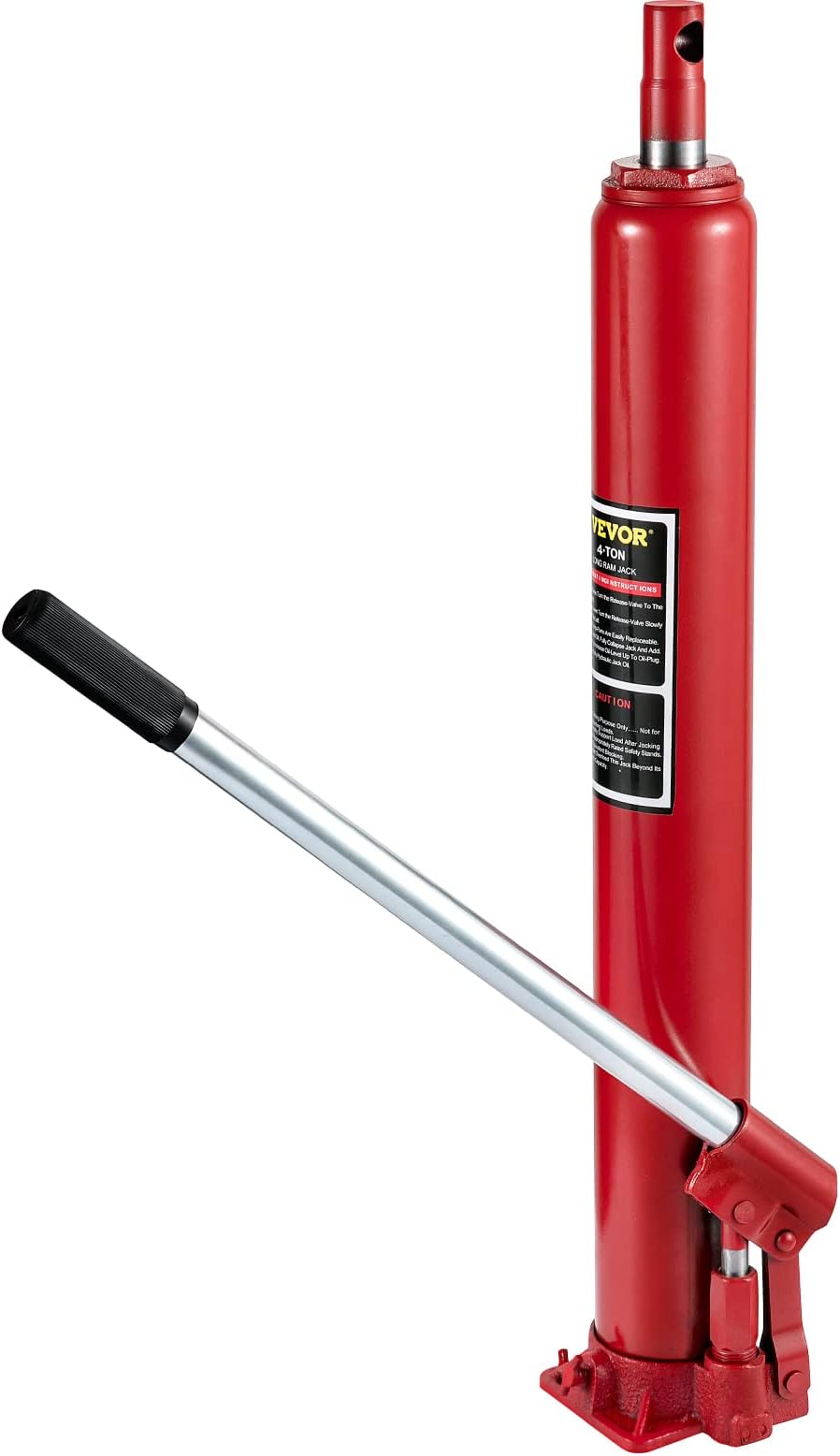 VEVOR Hydraulic Long Ram Jack, 4 Tons/8818 lbs Capacity, with Single Piston Pump and Flat Base, Manual Cherry Picker w/Handle, for Garage/Shop Cranes, Engine Lift Hoist, Red