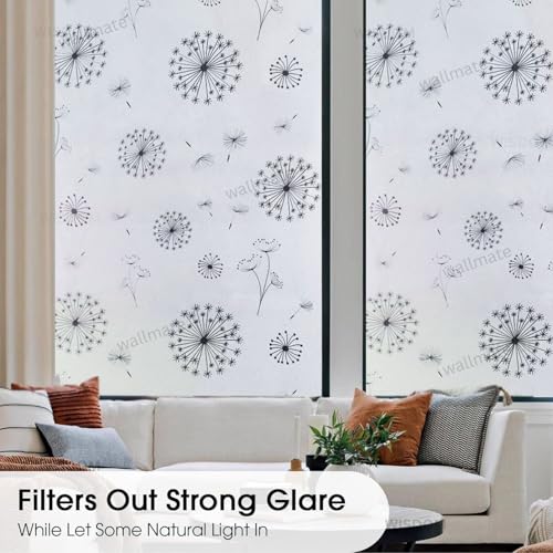 Image of WALLMATE Window Privacy Film Frosted Vinyl Glass Covering, UV Blocking, Non-Adhesive, No-Glue, for Bathroom Living Room Office, (White Snow, 24x80 Inch)