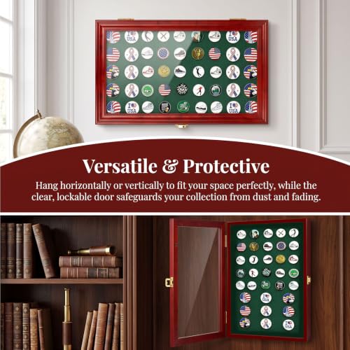 Image of Golf Balls and Accessories Display Case Cabinet Rack (Mahogany - Golf Marker Display)