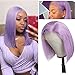 16 Inch Lilac Bob Wigs Silky Straight Glueless 13x1x6 Swiss Lace T Part Bob Wigs Virgin Human Hair Invisible Lace Bleached Knots with Baby Hair Purple Bob Pre Plucked for Women(Could be Restyled)