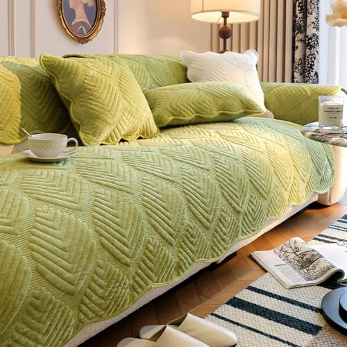 Housse de coussin de canapé velours antidérapante verte 90cm