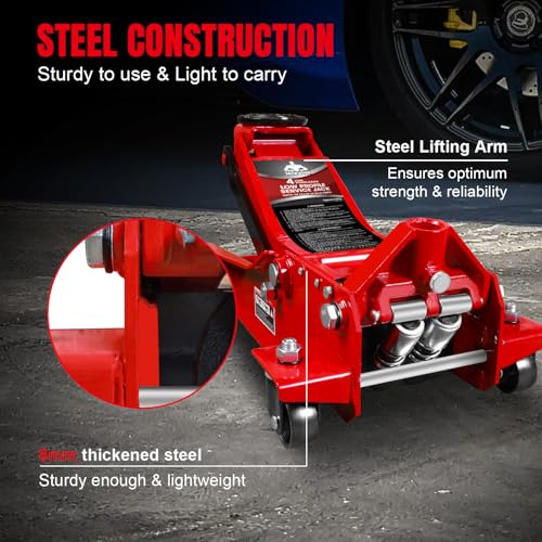Image of Jack Boss 4 Ton Floor Jack Hydraulic Low Profile Floor Jack with Dual Piston Quick Lift Pump, 4 Ton (8,800 lbs) Capacity, Red