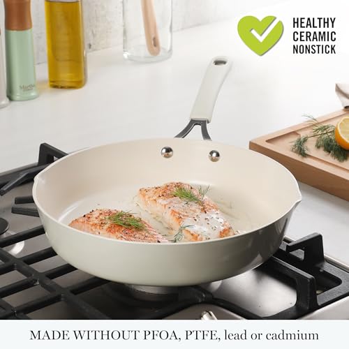Martha-Stewart-Heathland-95-Inch-Aluminum-Fry-Pan-Cookware-Non-Toxic-Premium-Ceramic-Non-Stick-Frying-Pan-Kitchen-Egg-Pan-Omelet-Pan-Always-Pan-Pots-and-Pans-Linen-White-Induction-Safe Martha Stewart Heathland 95 Inch Aluminum Fry Pan Cookware Non Toxic Premium Ceramic Non Stick Frying Pan Kitchen Egg Pan Omelet Pan Always Pan Pots and Pans Linen White Induction Safe