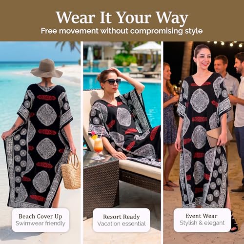 Image of Oussum Women Kaftan Plus Size Polyester Summer Lightweight Caftan Swimsuit Cover Ups Maxi African Mumu Lounge House Dress