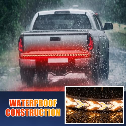 Image of 4 Pack Arrow LED Tailgate Light Strip 60 Inch Truck Light Bar | Light Bar with Red Running Brake Lights Amber Turn Signals Strobe Lights Dynamic Flashing, Pickup Suv Trailer, Adhesive Strip