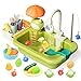 CUTE STONE Play Sink with Running Water, Kitchen Sink Toys with Upgraded Electric Faucet, Play Kitchen Toy Accessories, Pool Floating Fishing Toys for Water Play, Kids Role Play Dishwasher Toy