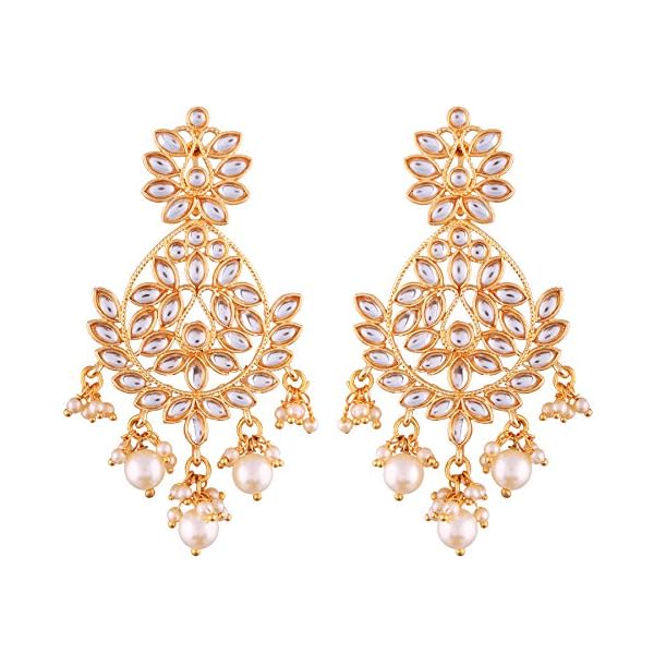 I Jewels 18K Gold Plated Traditional Kundan Earrings with Pearl Glided for Women (E2465-14)